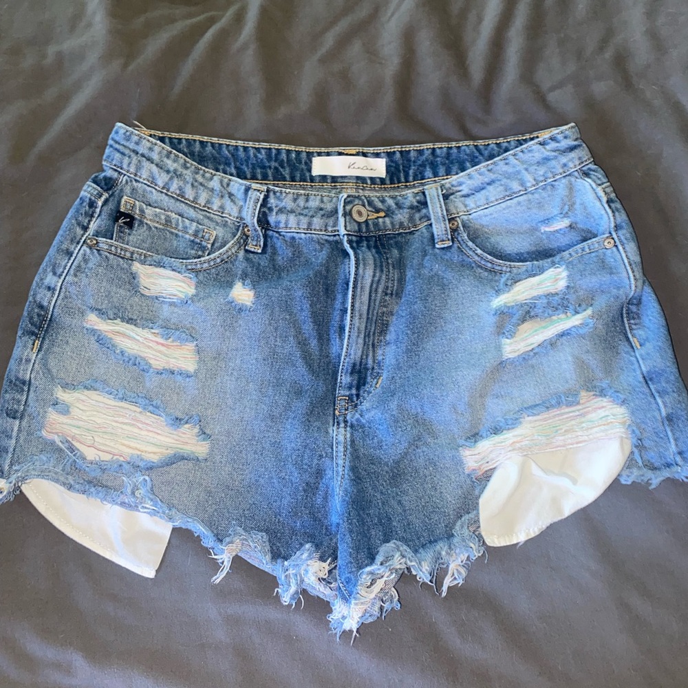 High waisted, distressed KanCan jean shorts